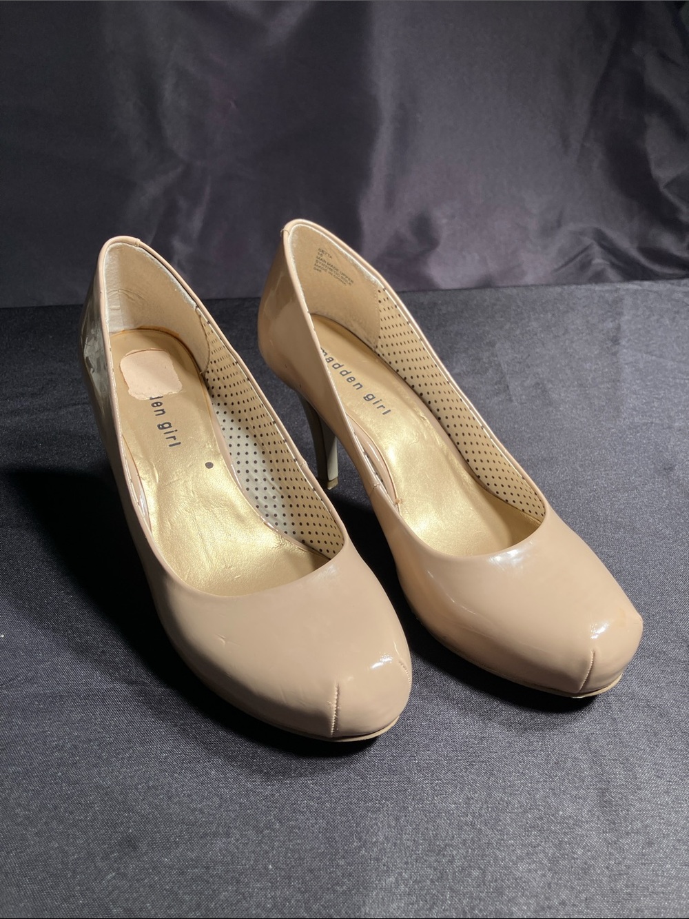 Madden Girl Beige Patent Almond Toe High Heels